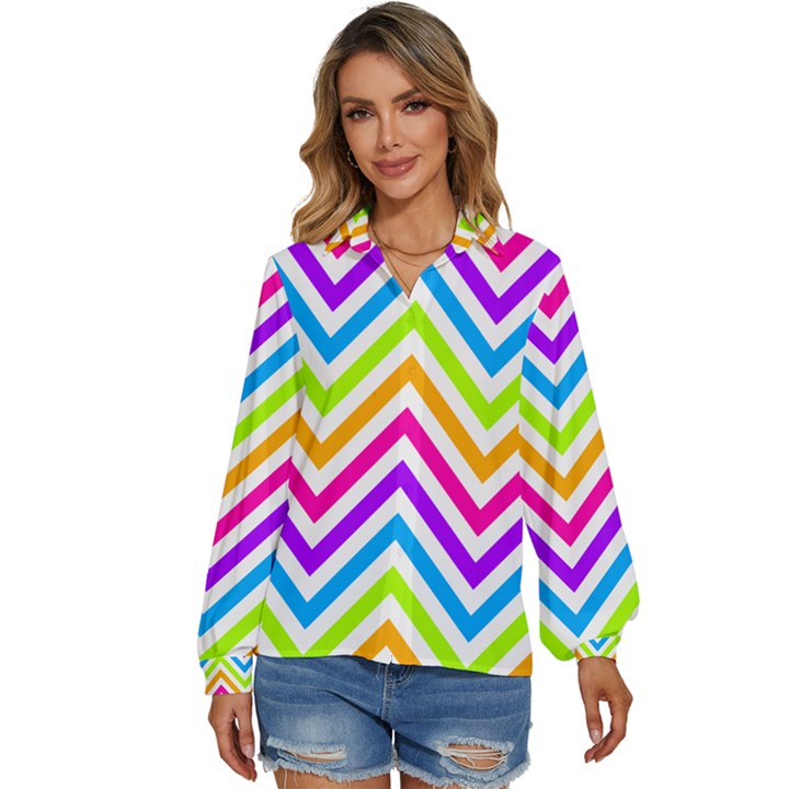 Bright Chevron Women s Long Sleeve Button Down Shirt