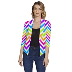 Bright Chevron Women s Draped Front 3/4 Sleeve Shawl Collar Jacket