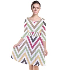 Colorful Chevron Quarter Sleeve Waist Band Dress by GardenOfOphir