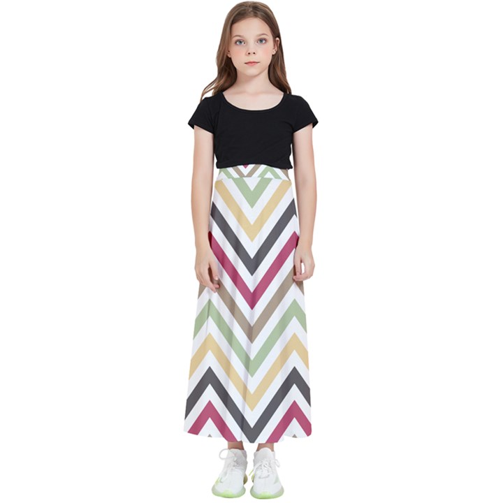 Colorful Chevron Kids  Flared Maxi Skirt