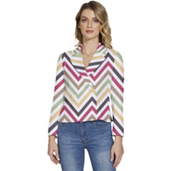 Colorful Chevron Women s Long Sleeve Revers Collar Cropped Jacket