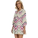 Colorful Chevron V-Neck Placket Mini Dress View2