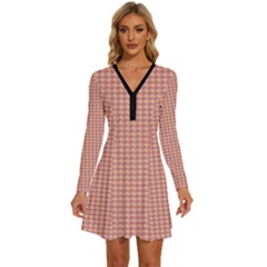 Pattern 101 Long Sleeve Deep V Mini Dress  by GardenOfOphir