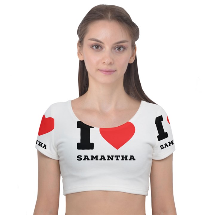 I love samantha Velvet Short Sleeve Crop Top 