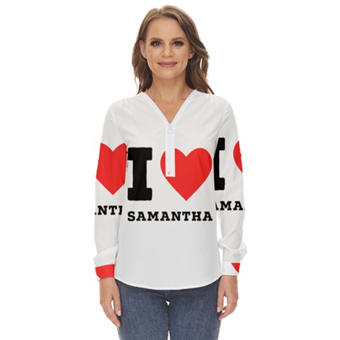 I Love Samantha Zip Up Long Sleeve Blouse by ilovewhateva