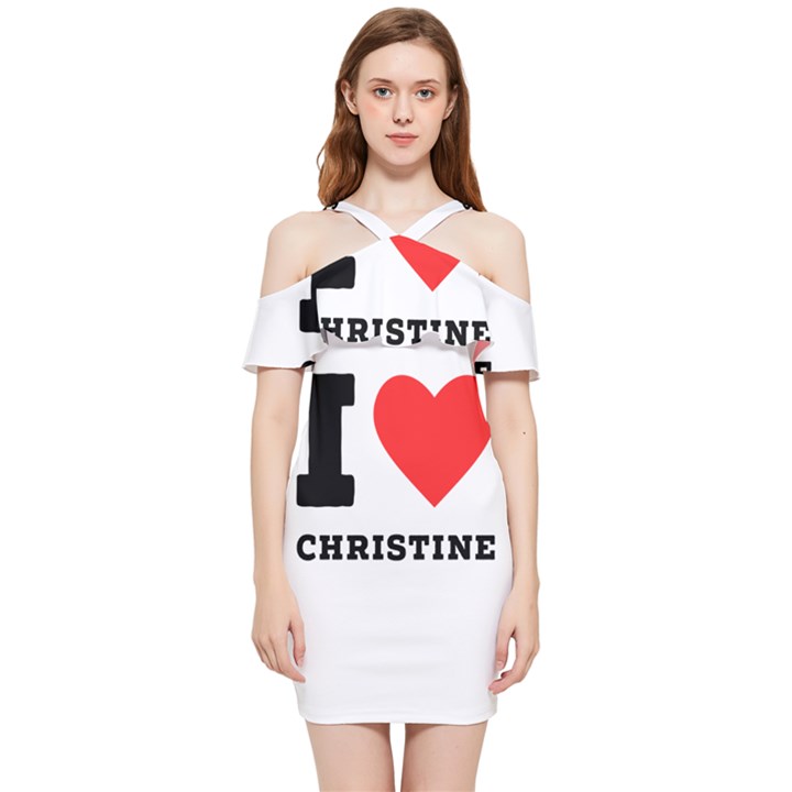 I love christine Shoulder Frill Bodycon Summer Dress