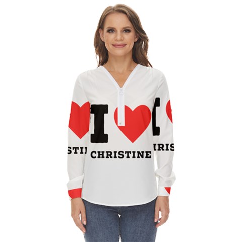 I Love Christine Zip Up Long Sleeve Blouse by ilovewhateva