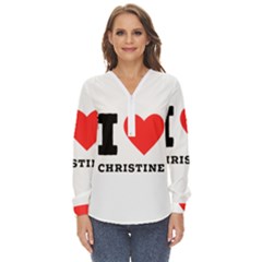 I Love Christine Zip Up Long Sleeve Blouse