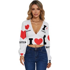 I Love Christine Long Sleeve Deep-v Velour Top by ilovewhateva