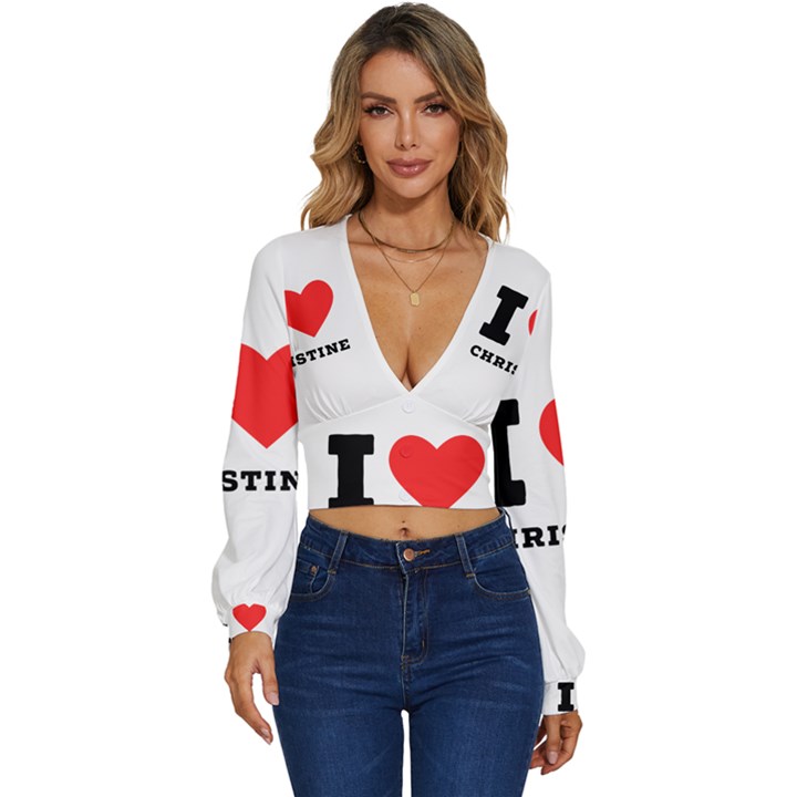 I love christine Long Sleeve Deep-V Velour Top