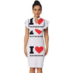 I Love Katherine Vintage Frill Sleeve V-neck Bodycon Dress