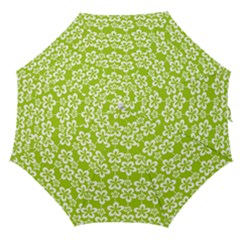 Lime Green Flowers Pattern Straight Umbrellas by GardenOfOphir