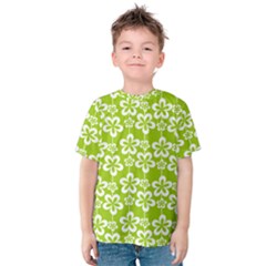 Lime Green Flowers Pattern Kids  Cotton Tee