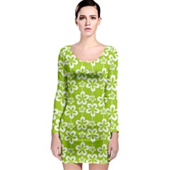 Lime Green Flowers Pattern Long Sleeve Bodycon Dress by GardenOfOphir