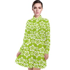 Lime Green Flowers Pattern Long Sleeve Chiffon Shirt Dress by GardenOfOphir