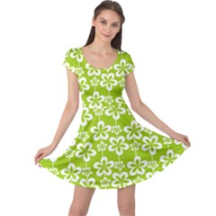 Lime Green Flowers Pattern Cap Sleeve Dress by GardenOfOphir