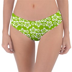 Lime Green Flowers Pattern Reversible Classic Bikini Bottoms by GardenOfOphir