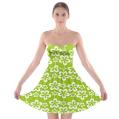 Lime Green Flowers Pattern Strapless Bra Top Dress by GardenOfOphir