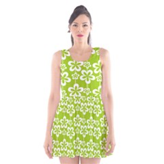 Lime Green Flowers Pattern Scoop Neck Skater Dress by GardenOfOphir