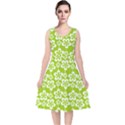 Lime Green Flowers Pattern V-Neck Midi Sleeveless Dress  View1