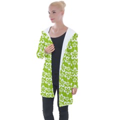 Lime Green Flowers Pattern Longline Hooded Cardigan by GardenOfOphir