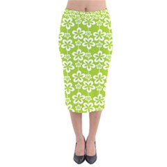 Lime Green Flowers Pattern Velvet Midi Pencil Skirt by GardenOfOphir