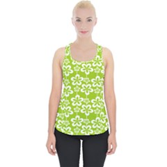 Lime Green Flowers Pattern Piece Up Tank Top by GardenOfOphir