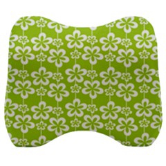 Lime Green Flowers Pattern Velour Head Support Cushion by GardenOfOphir