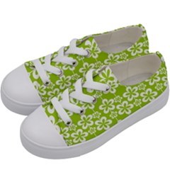 Lime Green Flowers Pattern Kids  Low Top Canvas Sneakers by GardenOfOphir