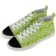 Lime Green Flowers Pattern Men s Mid-top Canvas Sneakers by GardenOfOphir