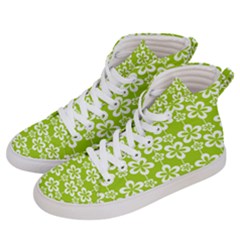 Lime Green Flowers Pattern Women s Hi-top Skate Sneakers by GardenOfOphir