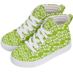 Lime Green Flowers Pattern Kids  Hi-top Skate Sneakers by GardenOfOphir