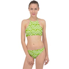 Lime Green Flowers Pattern Racer Front Bikini Set by GardenOfOphir