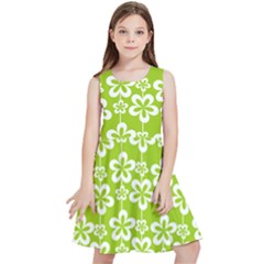 Lime Green Flowers Pattern Kids  Skater Dress by GardenOfOphir