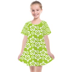 Lime Green Flowers Pattern Kids  Smock Dress by GardenOfOphir