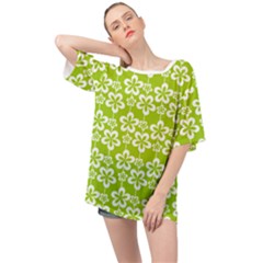 Lime Green Flowers Pattern Oversized Chiffon Top by GardenOfOphir