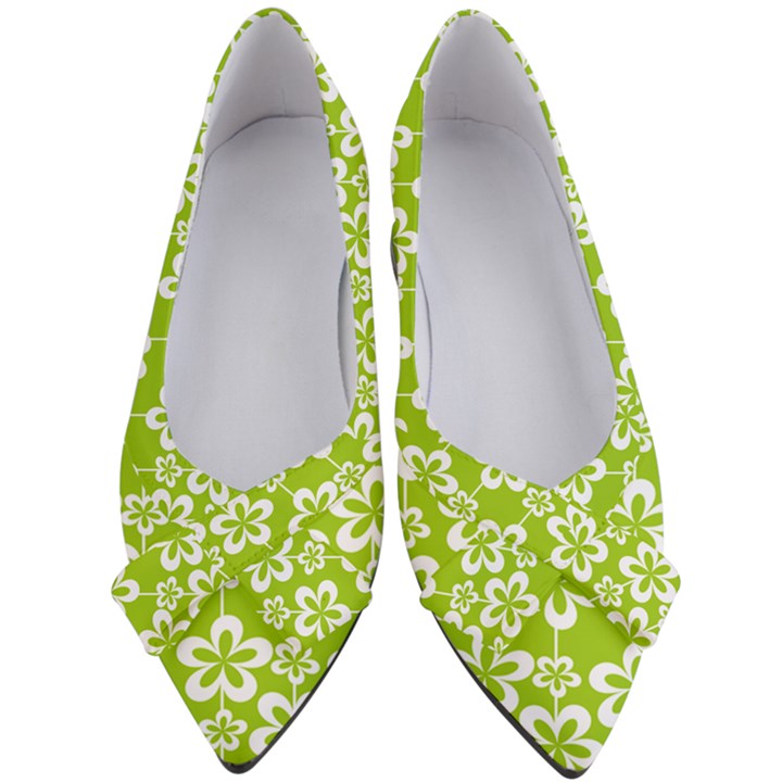 Lime Green Flowers Pattern Women s Bow Heels