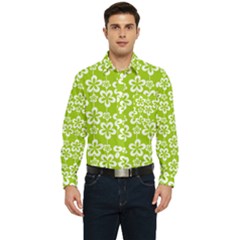 Lime Green Flowers Pattern Men s Long Sleeve Pocket Shirt  by GardenOfOphir