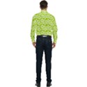 Lime Green Flowers Pattern Men s Long Sleeve Pocket Shirt  View2