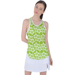 Lime Green Flowers Pattern Racer Back Mesh Tank Top by GardenOfOphir