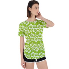 Lime Green Flowers Pattern Perpetual Short Sleeve T-shirt by GardenOfOphir