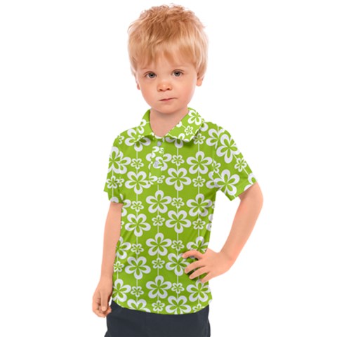 Lime Green Flowers Pattern Kids  Polo Tee by GardenOfOphir