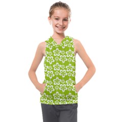 Lime Green Flowers Pattern Kids  Sleeveless Hoodie by GardenOfOphir