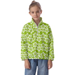 Lime Green Flowers Pattern Kids  Half Zip Hoodie by GardenOfOphir