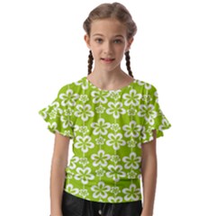 Lime Green Flowers Pattern Kids  Cut Out Flutter Sleeves by GardenOfOphir