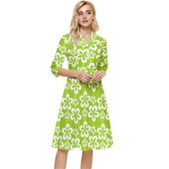 Lime Green Flowers Pattern Classy Knee Length Dress by GardenOfOphir