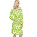 Lime Green Flowers Pattern Long Sleeve Velvet Robe View3