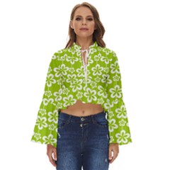 Lime Green Flowers Pattern Boho Long Bell Sleeve Top by GardenOfOphir