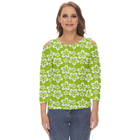 Lime Green Flowers Pattern Cut Out Wide Sleeve Top by GardenOfOphir