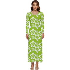 Lime Green Flowers Pattern Long Sleeve Longline Maxi Dress by GardenOfOphir